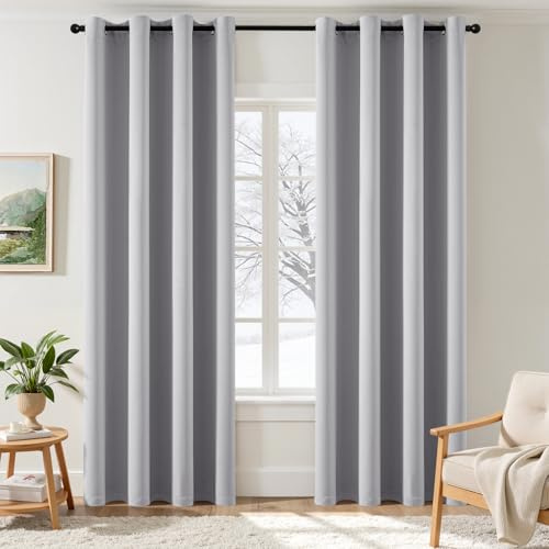 EMEMA Verdunklungsvorhänge mit Ösen 2er Set 140x225cm Hellgrau Gardinen | Blickdicht Vorhänge mit Ösen 225CM Lang bdunkelnde Thermovorhang für Wohnzimmer Schlafzimmer Ösenvorhänge H225xB140CM