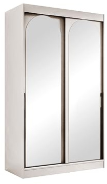 Mirjan24 Kleiderschrank Mezzinto, Schiebetürenschrank mit Kleiderstange, Einlegeböden und Spiegel, Schlafzimmerschrank Garderobe für Diele Flur (Cashmere + Schwarz, 120 cm)