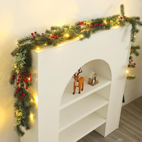 MYELLU Künstlich Girlande Weihnachten Beleuchtung Deko - 1 Pack Klein Tannengirlande mit Led Weihnachtsgirlande Decoration für Innen Tür Weihnachten Fenster Weihnachtsdeko Christmas Garland