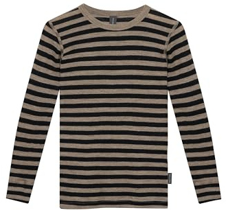 Dilling Chemise à manches longues pour enfants en laine mérinos bio, sous-vêtement de base, régulateur de température et respirant, Café/noir, 110