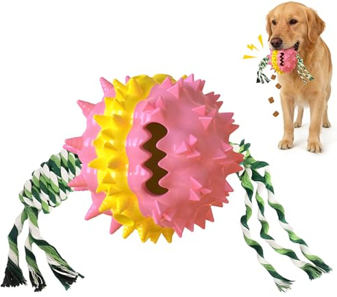 Balle pour chien - Balle à friandises pour chien - Avec soins dentaires - Production sonore physique - Jouet à mâcher pour chien - Jouet intelligent (A)
