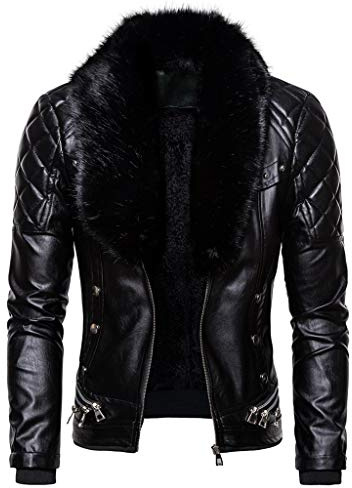 jieGorge Abrigos y chaquetas para hombre, Abrigo retro gótico punk con cuello de piel con cremallera y bolsillo de vapor vintage de cuero para hombre, Ropa para hombre (Negro XL)