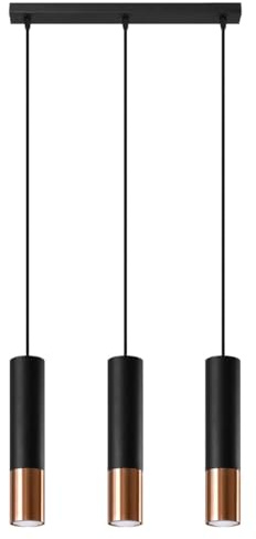 SOLLUX lighting Hängelampe Pendelleuchte Hängeleuchte - Deckenlampe Stahl - 3 Flammig - LED Lampe Glühbirne - Schwarz Kupfer Loopez