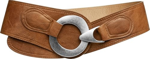 Caspar GU243 extra breiter Damen Gürtel Runde Metallschließe, Gürtelgröße:100, Farbe:cognac