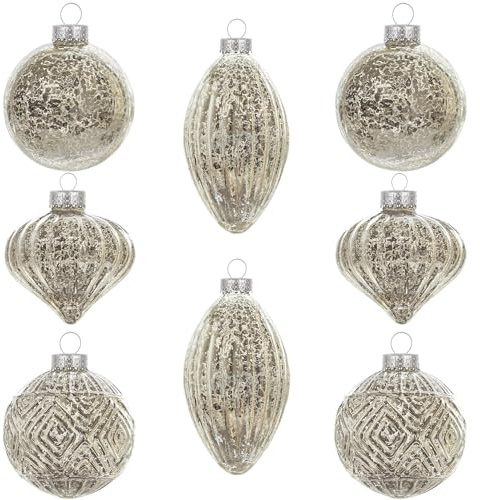 KI Store Julgranskulor glas champagne 8 stycken ornament för julgran kulor glas juldekoration bollar