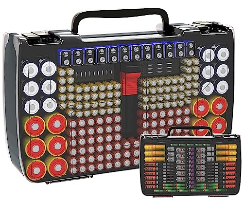 Battery Organizer Storage Case with Tester, Holds 269 Batteries Double Sided Box for AA AAA 4A C D Cell 9V 3V Lithium LR44 CR2 CR123 CR1632 18650 Button, Heavy Duty Holder for Families & DIYers- Grey