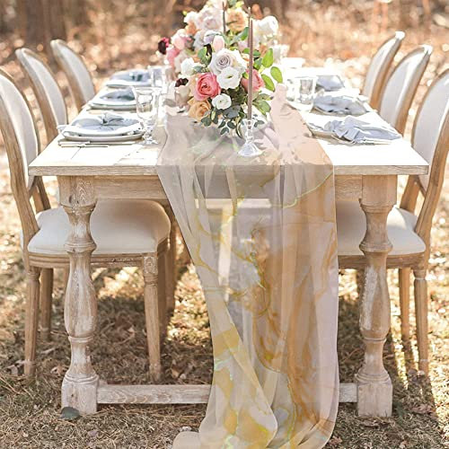 ZOYIEP 1 cortina transversal de gasa transparente, camino de mesa de gasa con patrón de mármol, decoración para fiestas de bebés, bodas, (19 × 55 pulgadas = 48 × 140 cm)