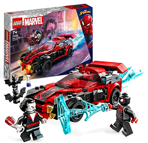 LEGO 76244 Marvel Miles Morales vs. Morbius, Spider-Man Building Toy for Boys and Girls with Race Car and Minifigures, Adventures in the Spiderverse Set