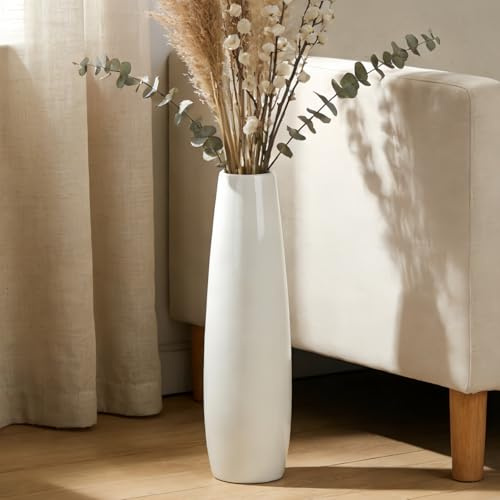 White Ceramic Floor Vase 17.7 Inches Tall Flower Holder Decorative Large Vases for Table Centerpieces Shelf Home Decor Living Room Branches Sky-Dried Flower Arrangement Simple Decorative