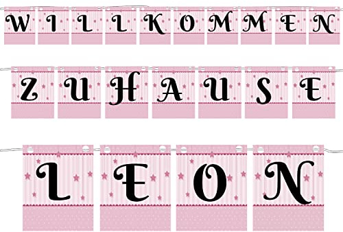 Willkommen Zuhause Baby Shower - Herzlich Willkommen Girlande wahlweise mit Name zur Geburt, Babyparty Deko Junge oder Mädchen Blau oder Rosa Welcome Home Baby (Rosa)