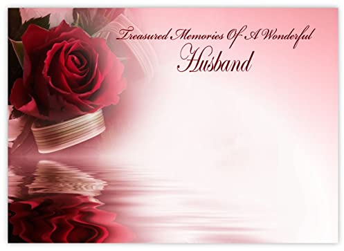 celloexpress Treasured Memories Husband (Red Rose Reflection) Flower Message Cards - 90mm x 125mm - Bereavement Florist Card Sympathy Condolences Notes (Pack of 6)