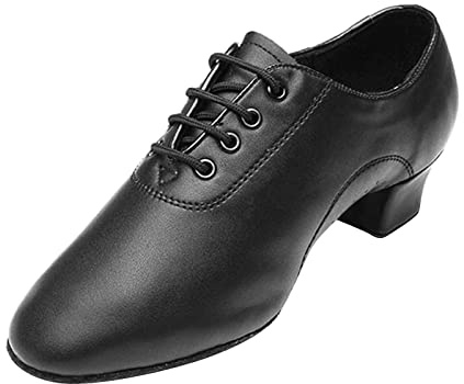 Botcam Scarpe per ragazzi, per danza moderna, ballo da sala, latino, in pelle liscia, con lacci, in pelle di agnello, per bambini, Nero , 33 EU