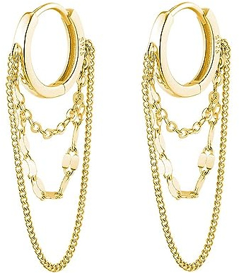 TOEECY Ohrringe Silber 925 Cubic Zirkonia Huggie Creolen mit Kette Gold Vergoldet Ohrringe Threader Dangle Tropfen Wassertropfen Ohrhänger für Damen