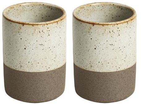 Gaolinci 2 Pcs Vintage Stoneware Style Ceramic Mouthwash Cups, Bathroom Brushing Cup, 7 Oz