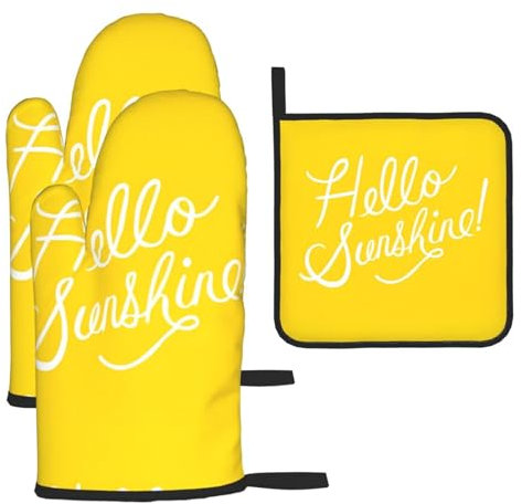 Goodlooking Hello Sunshine - Set di 3 guanti e presine antiscottatura per cucina, cottura e grigliata, regalo di Natale per la festa della mamma