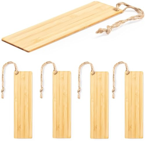 5er Set Lesezeichen Bookmarks aus nachhaltigem Bambus mit Jutekordel für Bücherwürmer Leseratten Textmarkierer