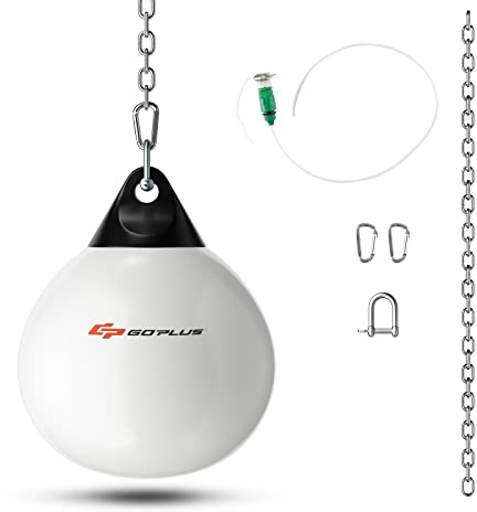 GYMAX Sacco ad Acqua per Boxe da 50 kg, con Accessori per Appendere e Riempire, Sacco da Boxe per Palestra Casa Ufficio, per Bambini ed Adulti, φ45 cm (Bianco)
