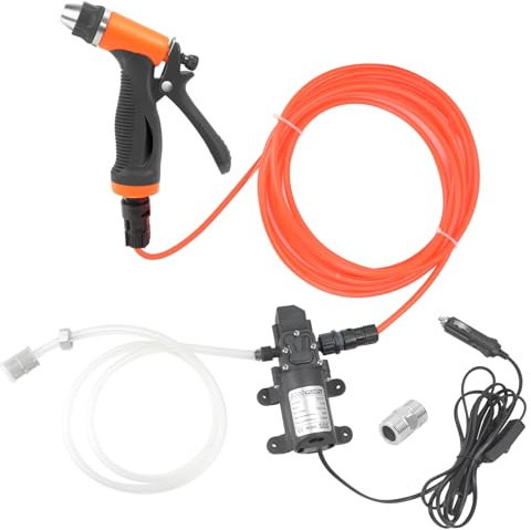 High Pressure Car Washer Pump: Portable Car Cleaning Washer Pump Kit 80w 130PSI 12v Water Pump with Spray Gun 19.7IN Pipe for Door Window Home Garden VehicleTire Cleaning