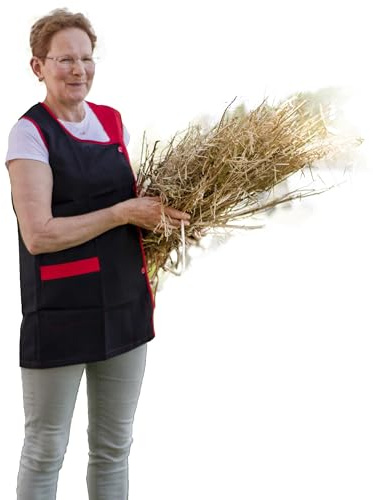 KINKIES Delantal corto para señora con 2 bolsillos - Mandil bata de cocina, limpieza, trabajo cómodo y elegante uniforme laboral para mujer (Rojo, XS)