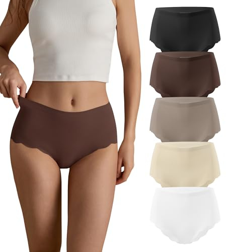 SHARICCA sömlösa trosor underkläder kvinnor hög midja bekväma sömlösa hipster trosor No Show trosor damtrosor flerpack, Flerfärgad-5p02-b, L