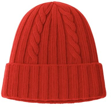 CLASSE77 - Cappello in Lana con Fantasia di Cucitura a Treccia - Berretto in Maglia Artigianale - Made in Italy (IT, Testo, Taglia Unica, Rosso)