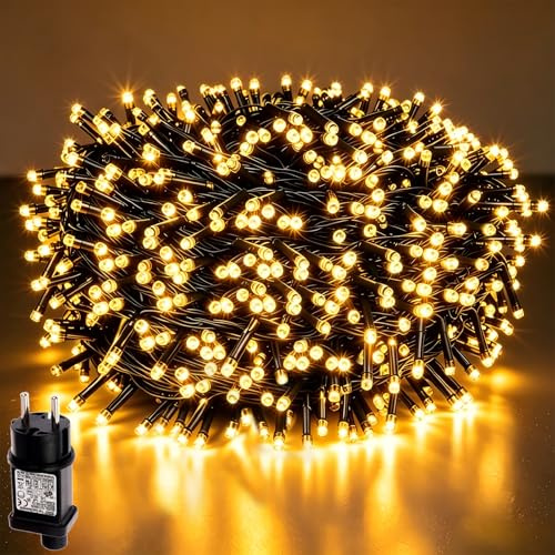 MOLVCE LED ljusslinga för utomhus/inomhus, 100m 1000 LED varmvit, IP44 vattentät, julgran, 8 lägen + timer + minne för trädgårdsdekoration, gård, hem, jul, bröllop, fest, balkong, terrass