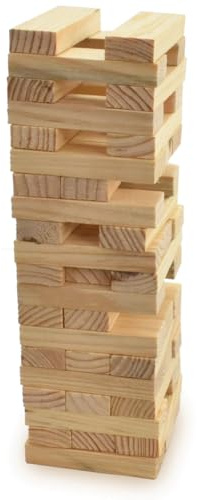 eMKay® Mini Wooden Tumbling Tower Game | 48 Natural Wood Blocks | Classic Stacking & Balancing Game for Kids & Adults | Compact Travel Size | Indoor Outdoor Family Fun Party Toy