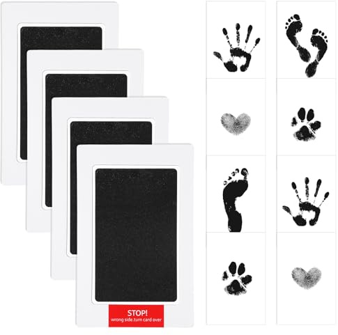 Juego de 4 impresiones de manos y huellas de bebé, 0 – 6 meses de edad, regalos personalizados para baby shower, juego de impresión de huellas de gato para perros, juego de huellas de gato (negro)