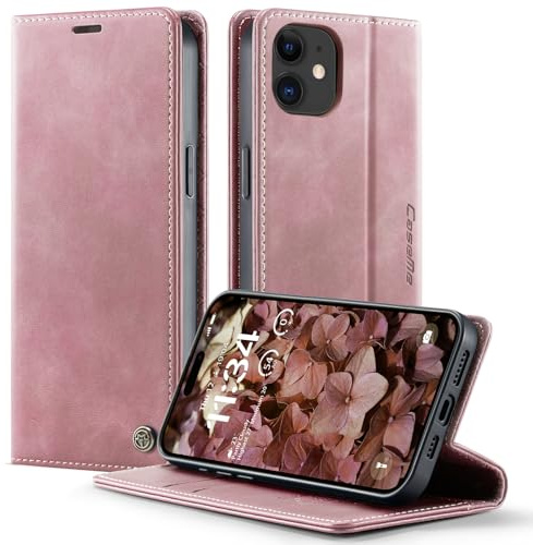 owlhold iPhone 12 Mini hülle klapphülle Premium PU Leder, RFID Schutzhülle, Faltbare Ständer, Handytasche Lederhülle Kartenfach Standfunktion Handyhülle iPhone 12 Mini - Rosa