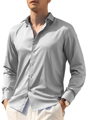 Casey Kevin Camicia No Stiro Uomo, Manica Lunga, Satin, Leggermente Lucido