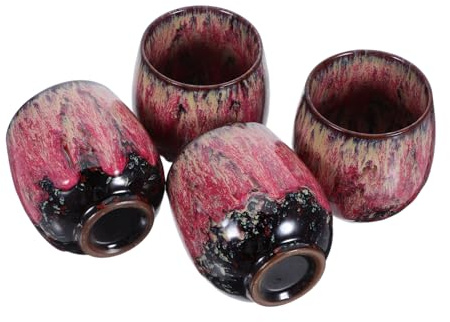 OFFSCH 4 Piezas Tazas de Porcelana Cerámica Chino y Japonés Resistentes al Calor Fáciles de Sostener para Café Matcha y Té para Diario y Reuniones Familiares