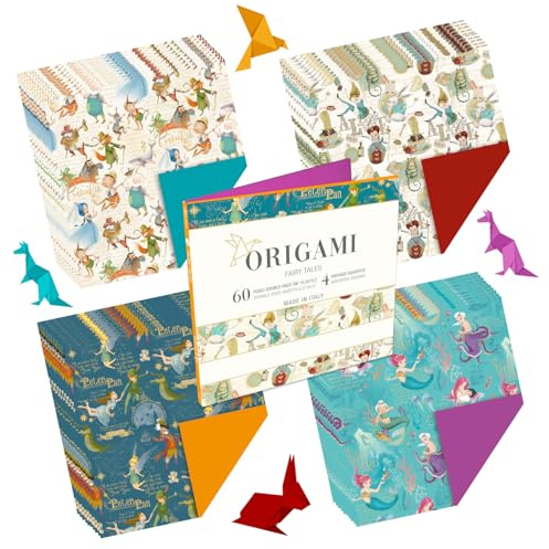 Magicamente Carta – Carta Origami 15x15, Kit 2 Portfolio con 60 Fogli e 4 soggetti, Fogli Origami Decorativi per Pieghe e Creazioni Artistiche, Origami Paper Made in Italy