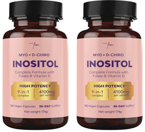 Myo Inositolo e D-Chiro Inositolo 4100mg - Capsule Vegane - Supporto Metabolico, Equilibrio Ormonale e Benessere Psicologico - 9-in-1, Folato 5-MTHF, Cromo, Zinco, Vitamine B6, B12 e D3