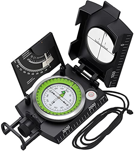 Proster Militär Marschkompass Professioneller Taschenkompass Peilkompass Kompass Compass mit Klinometer Tragschlaufe Tasche für Jagd Wandern und Aktivitäten im Freien (Hellschwarz)