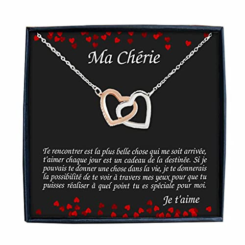 TILOVE Collier Personnalisé Ma Chérie - Pendentif Coeurs Entrelacés Acier Chirurgical + Message d'Amour - Bijou Saint-Valentin Femme - Boîte Cadeau France