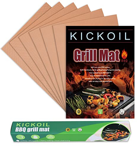 Grillmatten für den Außenbereich, 6 Stück, Grillmatte, Kupfer-Grillmatte, strapazierfähig, antihaftbeschichtet, wiederverwendbar und leicht zu reinigen, Outdoor-Kochwerkzeuge und Zubehör, 39x33 cm