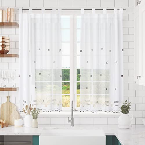 Dalina Textil - Cortina de Cocina Translúcido con Bordado, Cortina Media Altura para Cocina, Comedor, Marco de Puerta Tejido Gasa Fina(2 Piezas 100 x 140 cm, Coffee)
