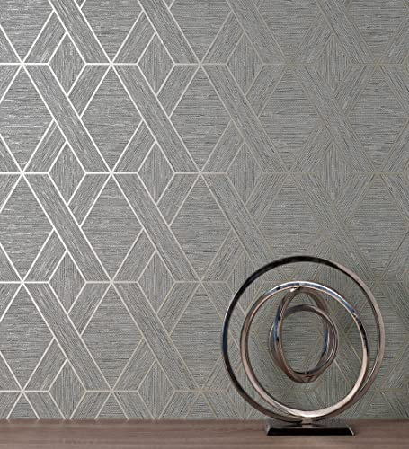 GAULAN 681976 - Papel pintado vinílico lavable geométrico trenzado de líneas metalizadas imitando al textil para pared salón cocina baño comedor - Rollo de 10 m x 0,52 m
