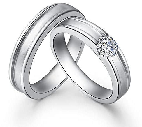 AMDXD Weißgold 750 18 Karat Ringe Diamant 0.3ct, 1 Paar Diamantring Klassiker Design Solitärring Trauringe Partnerringe, Damen 57 & Herren 58, Echt Gold Schmuck