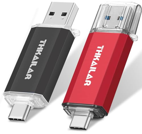 THKAILAR USB Stick 64GB 2 Pack For iPhone 15/16/17 PC/Mac | Portable Storage For Photos, Videos And Files Between Smart Phones, Computers And USB-C Devices For Travel And Work