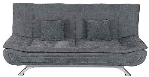 INMOZATA Linen Fabric Sofa Bed Double 3 Seater Recliner Sofa 188cm Spring Corner Couch Lounge Sofa Bed with Two Cushions/Chrome Legs for Living Room Bedroom Home Office Furniture Grey (Linen)