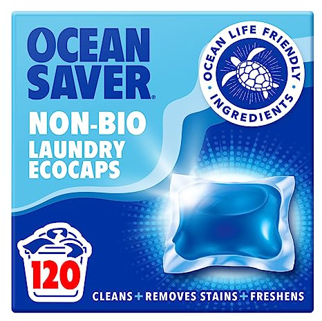OceanSaver Eco Laundry Detergent Washing Pods - 120 Loads | Non-Bio, Eco & Skin Friendly, Biodegradable Scented Capsules Removes Tough Stains | Vegan, Plastic-Free & Cruelty-Free | Plant Based Formula