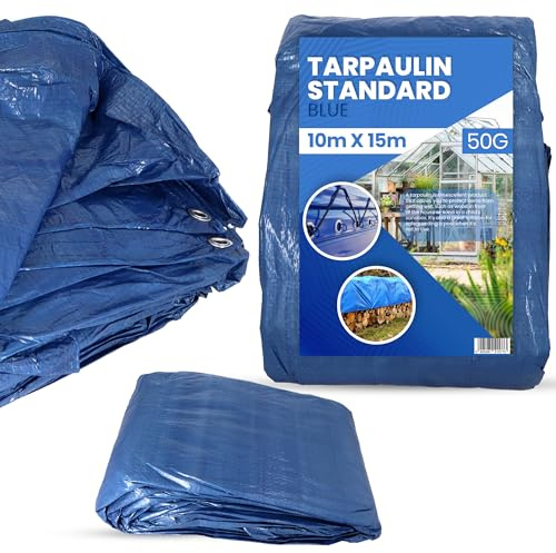 Telone Occhiellato 10x15m PVC 50 g/m² di Copertura Ipermeabile Poliestere Adatto di Rinforzati di Tetti Campeggio Terrazze Auto Antistrappo Tessuto per Coprire Cantiere