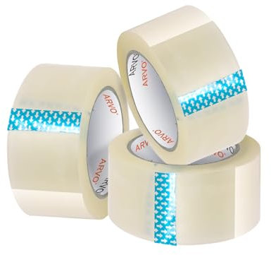 ARVO Clear Packing Tape 3 Rolls with Low Noise (48mm x 60m) - Durable Parcel Sealing Tape for Packing Boxes, Secure Packaging for Moving House