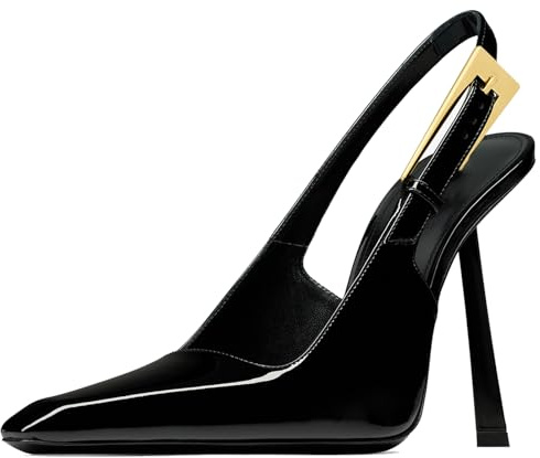 YIYA Woman Strappy Back Heel Pumps Buckle Strap Slip on Closed Toe Stiletto Heel high Heel Wedding Party Dress Casual Backless Sandals, Black/White, 7 UK