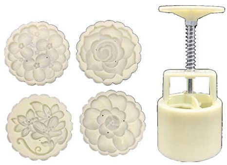 125g Moon Cake Mold 4 Stamps Flower Decor DIY Hand Press Biscuits Pastry Mid-Autumn Festival Baking Tool Mooncake Mold 100g