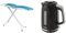 Mabel Home Adjustable Height, Deluxe, 4-Leg, Ironing Board, Extra Cover, Blue/White Patterned & Breville Bold Black Electric Kettle | 1.7L | 3kW Fast Boil | Black & Silver Chrome [VKT221]