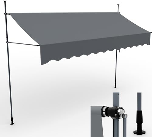 ONBEST Klemmmarkise 4x1,2 m – Balkonmarkise ohne Bohren, Hellgrau | Aufrollbare Markise mit Handkurbel für Balkon & Terrasse – Sonnenschutz, Regenschutz und Sichtschutz ohne Bohren