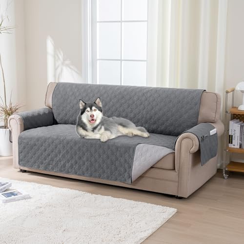 BellaHills 100% Wasserdicht Sofaüberzug 3 Sitzer (51x172cm), Waschbar Sofaüberwurf für Kinder Hunde, Weicher Möbelschutz Couchbezug mit Gummiband, Grau