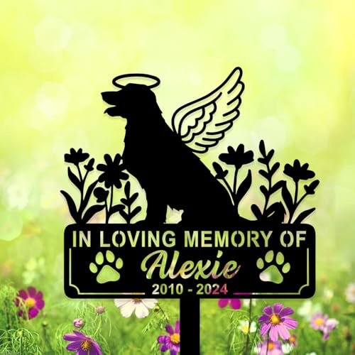 Extrabily Personalized Pet Memorial Grave Marker, Custom Pet's Name Cemetery Decorations for Funerary, Metal Pet Garden Stake, Outdoor Sympathy Pet Stake Plaque Gift for Loss Dog